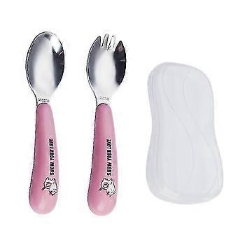 Un ensemble de rose tirelire fourchette cuillre + bote dessin anim cuillre fourchette bb apprentissage apprentissage cuillre mnage Portable vaisse-M