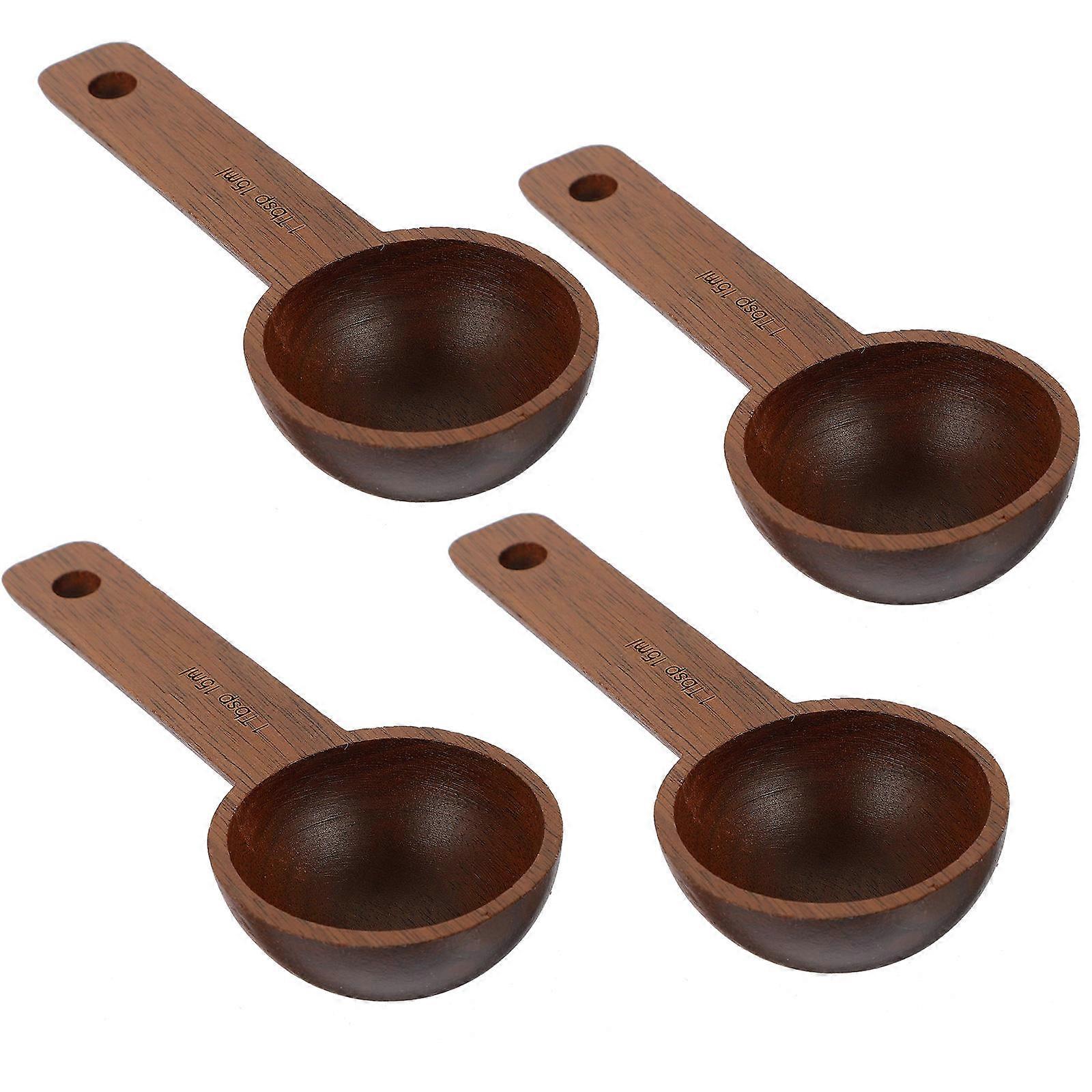 Multi-Function Coffee Scoops Wooden Coffee Measure Spoons Home Use Brown 4Pcs