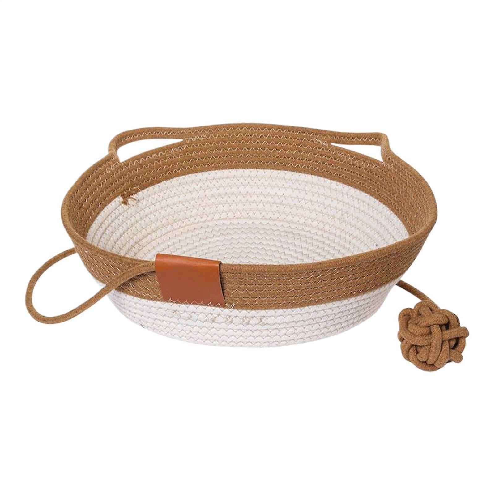 Ear cat basket, woven organizer with ears, cushion, faux furniture protector, breathable, ideal for kittens, small pets, children's room, 35 x 35 cm