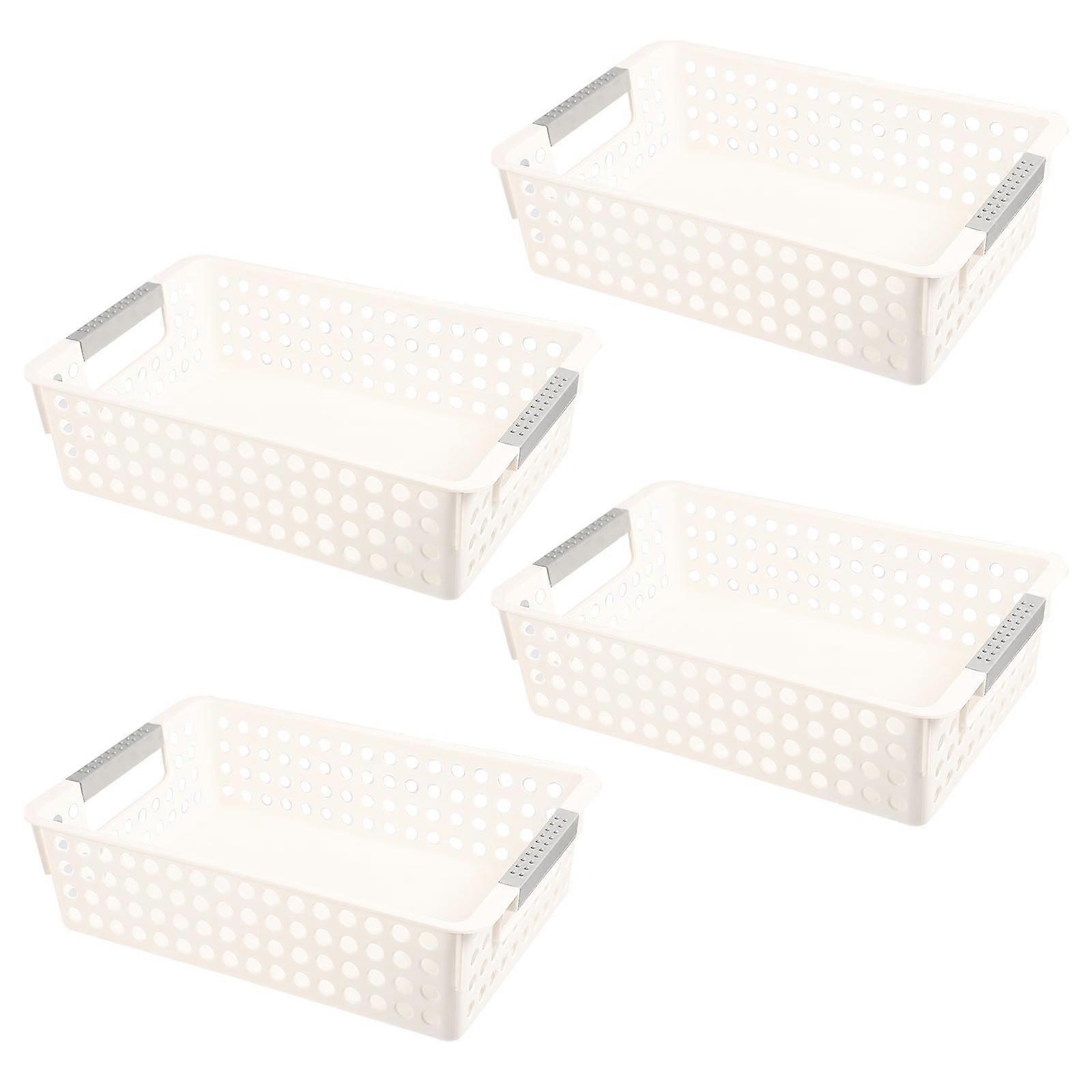 White Plastic Storage Baskets for Home Office Simple Compact Design Material 4 Pieces