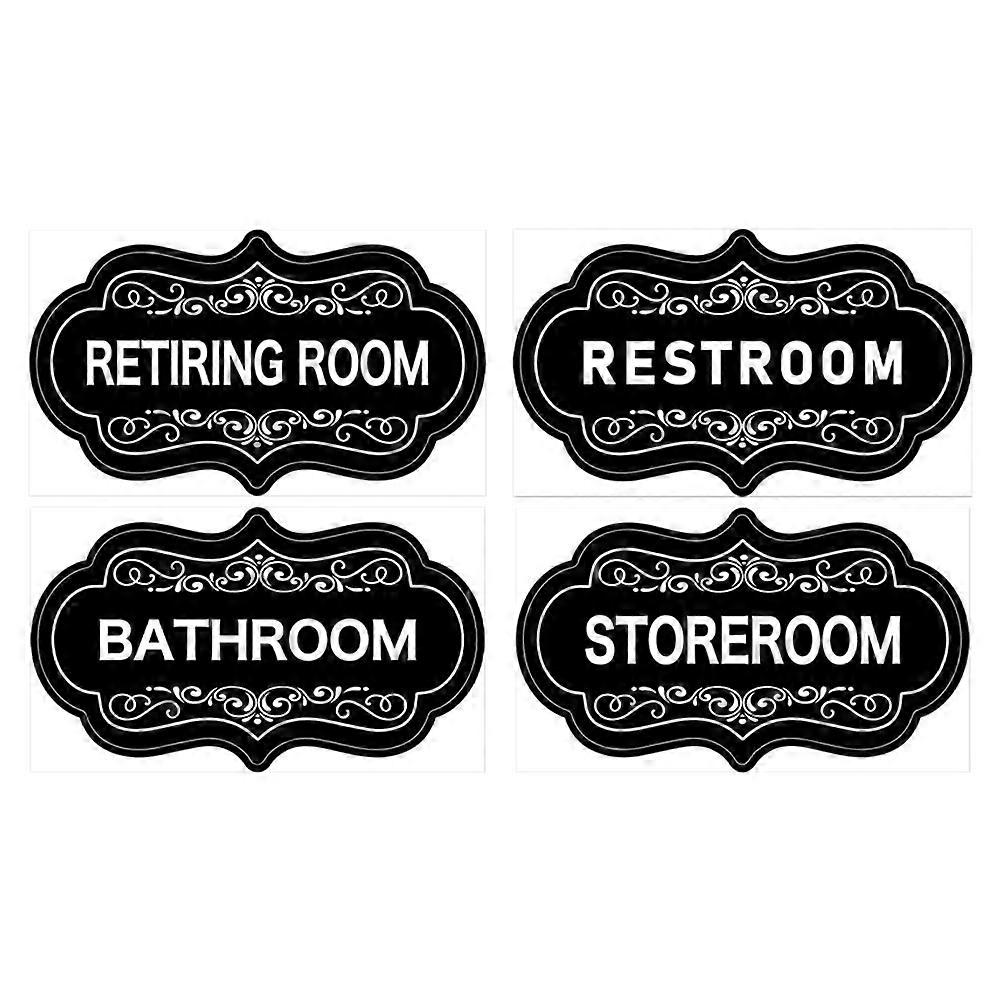 Bathroom Sign PVC Door Sticker for Restroom Use 4Pcs Black Decals