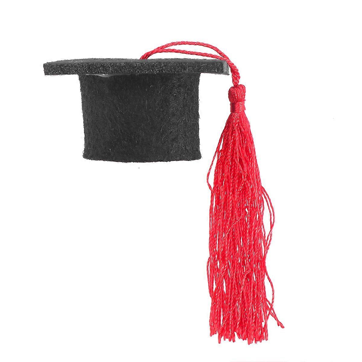Mini Doctorial Hat with Tassel Cap for Decoration Red Thickened Felt Cloth 3.5 Inches