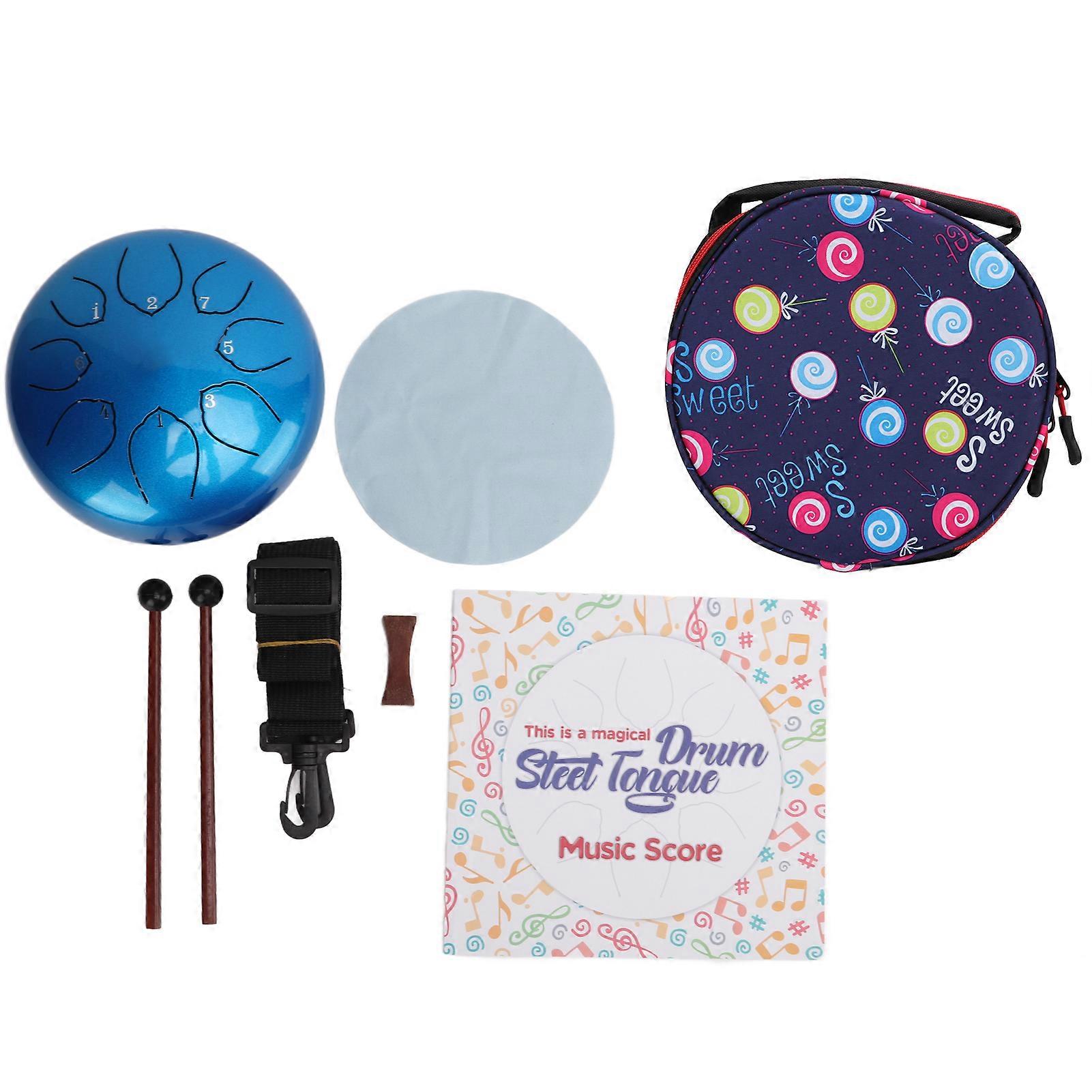 6in Steel Tongue Drum 8 Tone C Sky Blue Healing Drums Handpan Drumkit with Tapping Stick