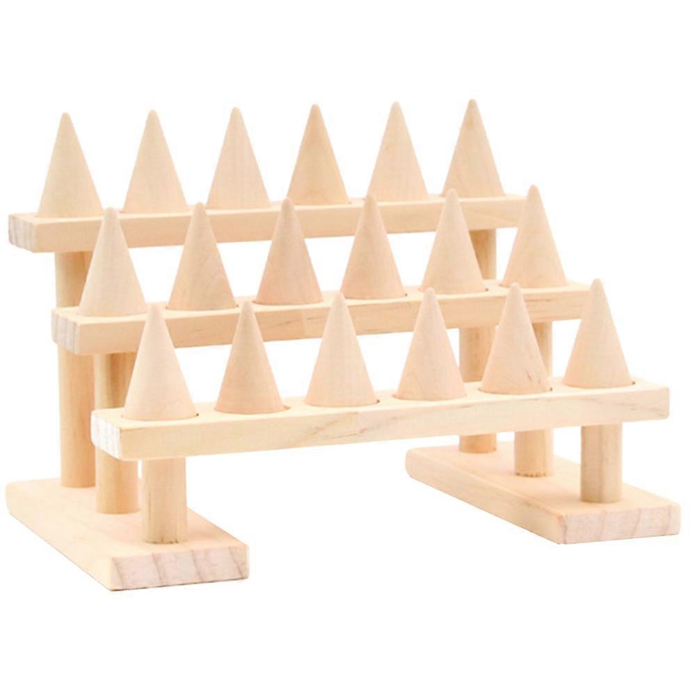 Wood Ring Display Stand for Storing and Showing Rings on Beige Wooden ConeShaped Holder 6.5 Inches