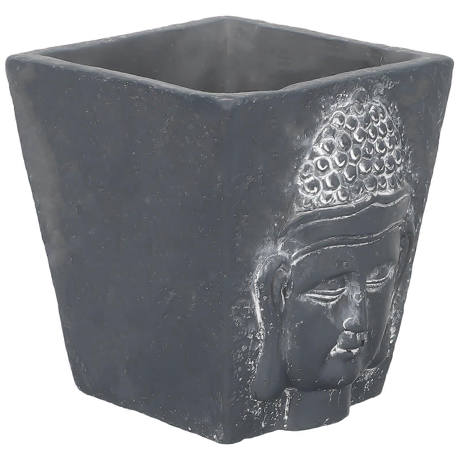 Cement Buddha Planter Decorative Flower For Succulents 10X9.7X9.5CM Dark Grey Artistic Home Decor 1Pack