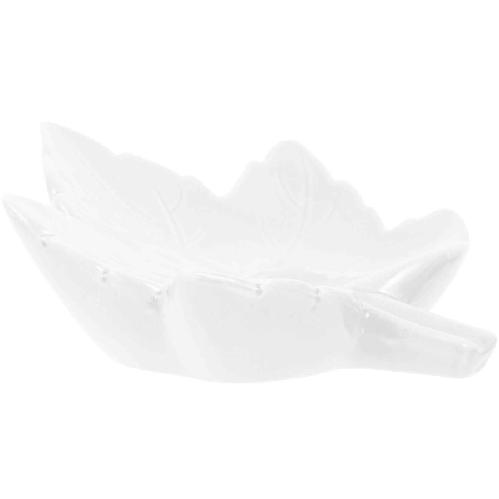 Ceramic Self Draining Soap Dish, Leaf Shaped Bar Soap Holder with Open Drainage Design and Decorative White Leaf Tray for Bathroom Use