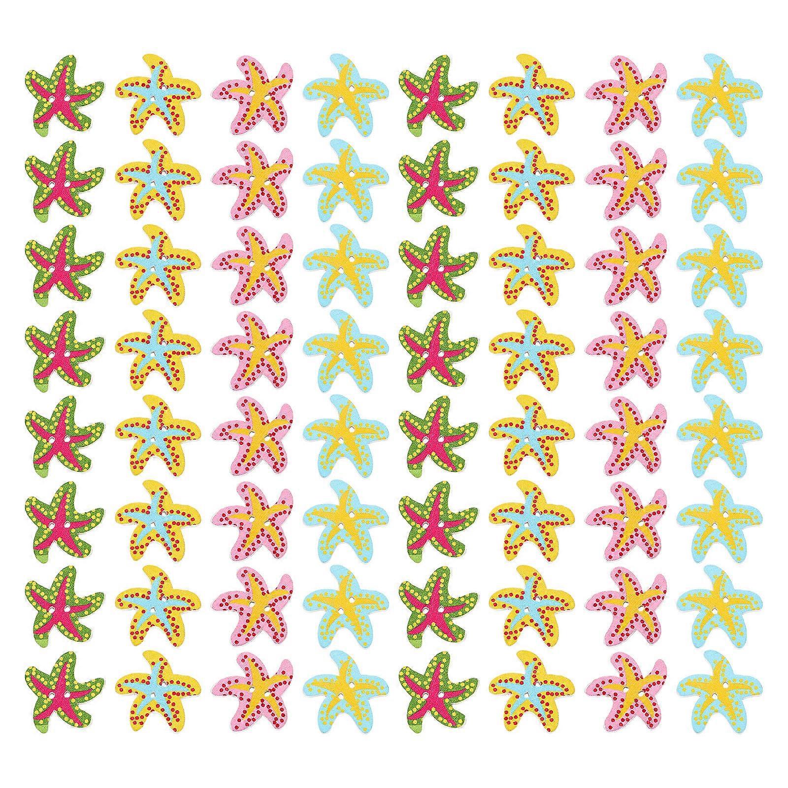 100pcs Sea Star Buttons Cute Double Hole Clothing Accessories for DIY Crafts Decorations Lightweight Durable for Apparel Shoes Garments