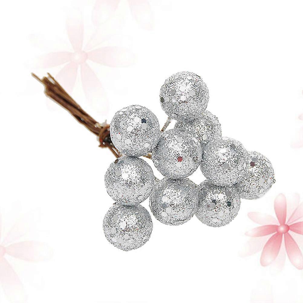 Shiny Silver Mini Artificial Berries Branch 10Pcs For Christmas Decoration And Store Display