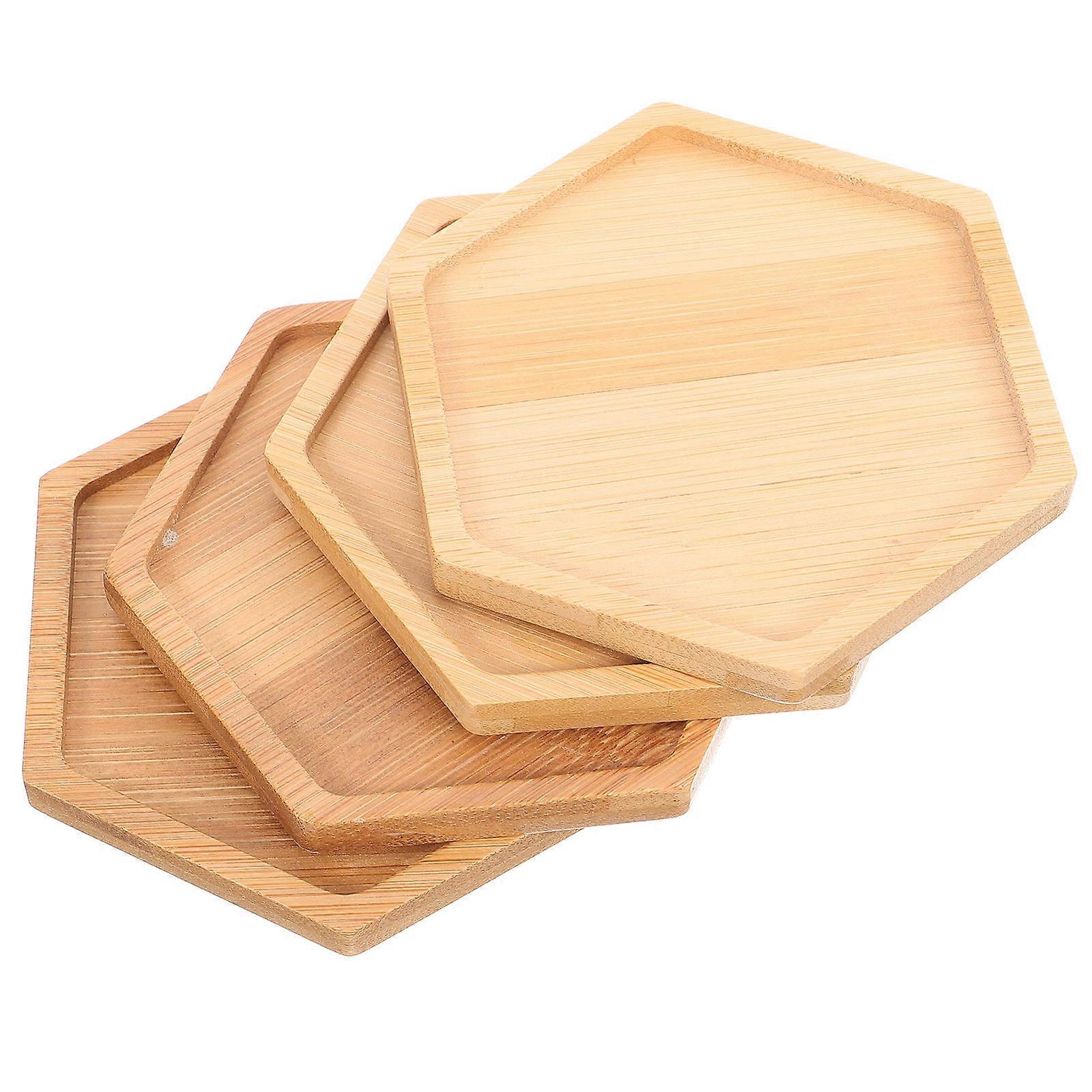 Wood Coasters Hexagonal Shape Protect Tabletop Prevent Burns Khaki Color Simple and Elegant Design Shop Use 10.10X10.10X0.80CM 4Pcs
