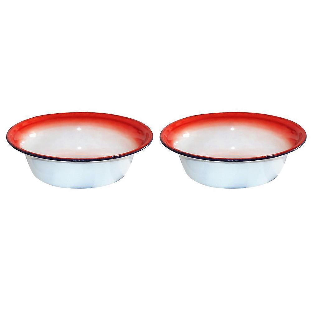 2pcs Vintage Enameled Soup Bowls, Thickened Tableware with Old Fashioned Design for Serving Hot Food and Storing Soups