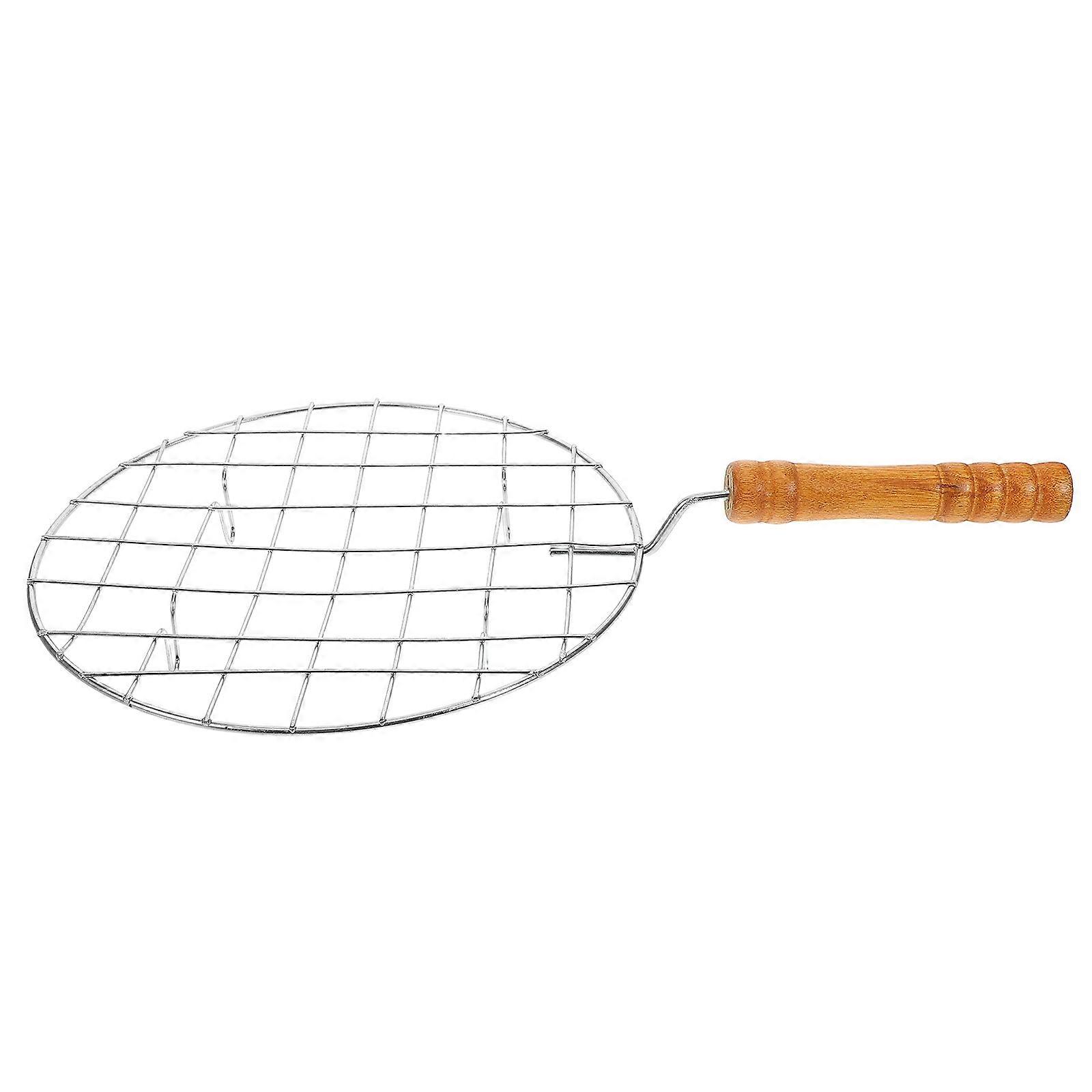 Stainless Steel BBQ Grill Net with Wooden Handle – Multi Functional Mesh for Grilling Fish, Meat, Vegetables – Secure Design for Camping and Outdoor