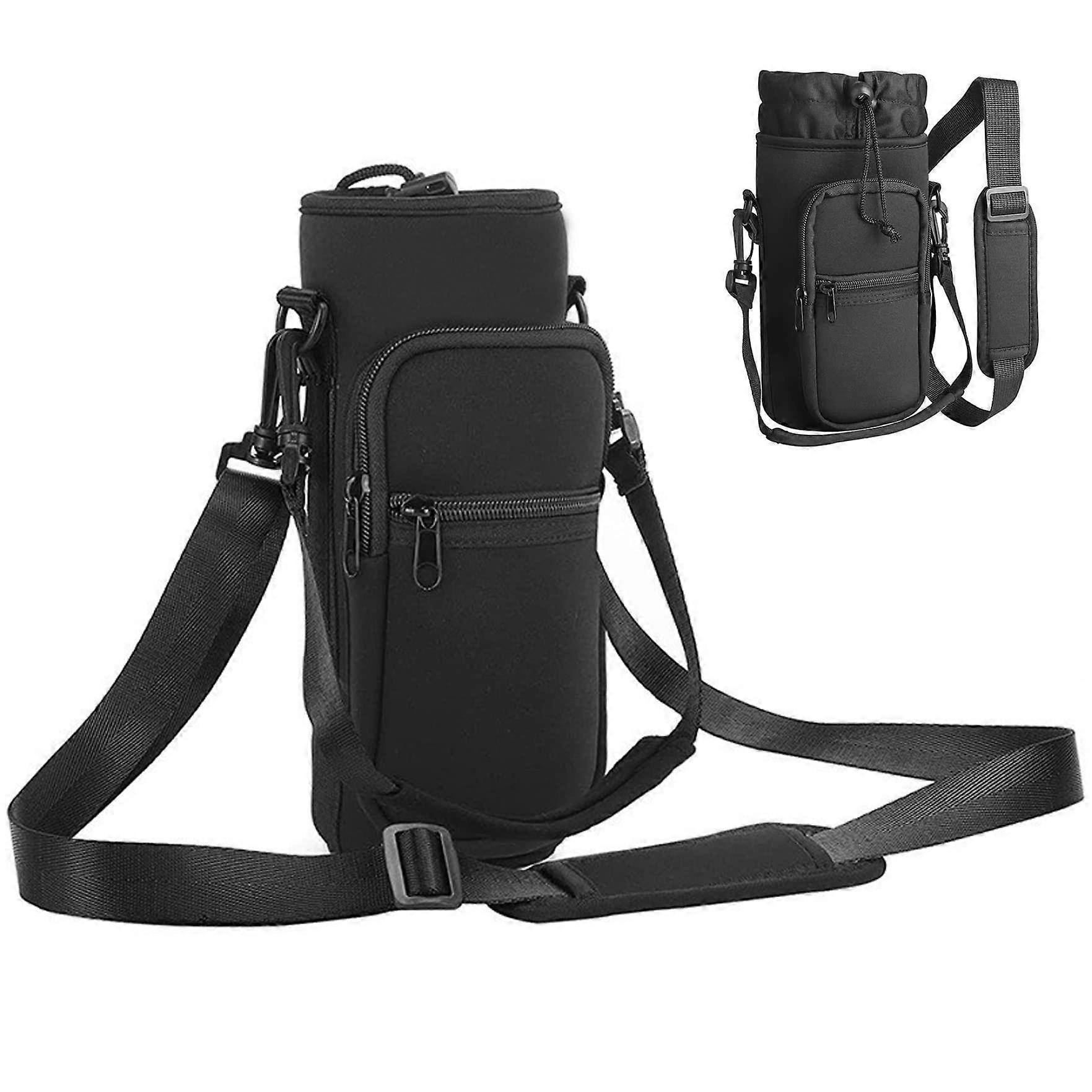 Insulated Water Bottle Carrier With 40 Oz Capacity, Adjustable Strap Handle, Two Pockets, Camping Bottle Sling