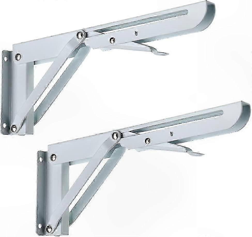 White Metal Triangular Wall Shelf Brackets, Foldable, 60kg Capacity, Pair, Screws Not Included
