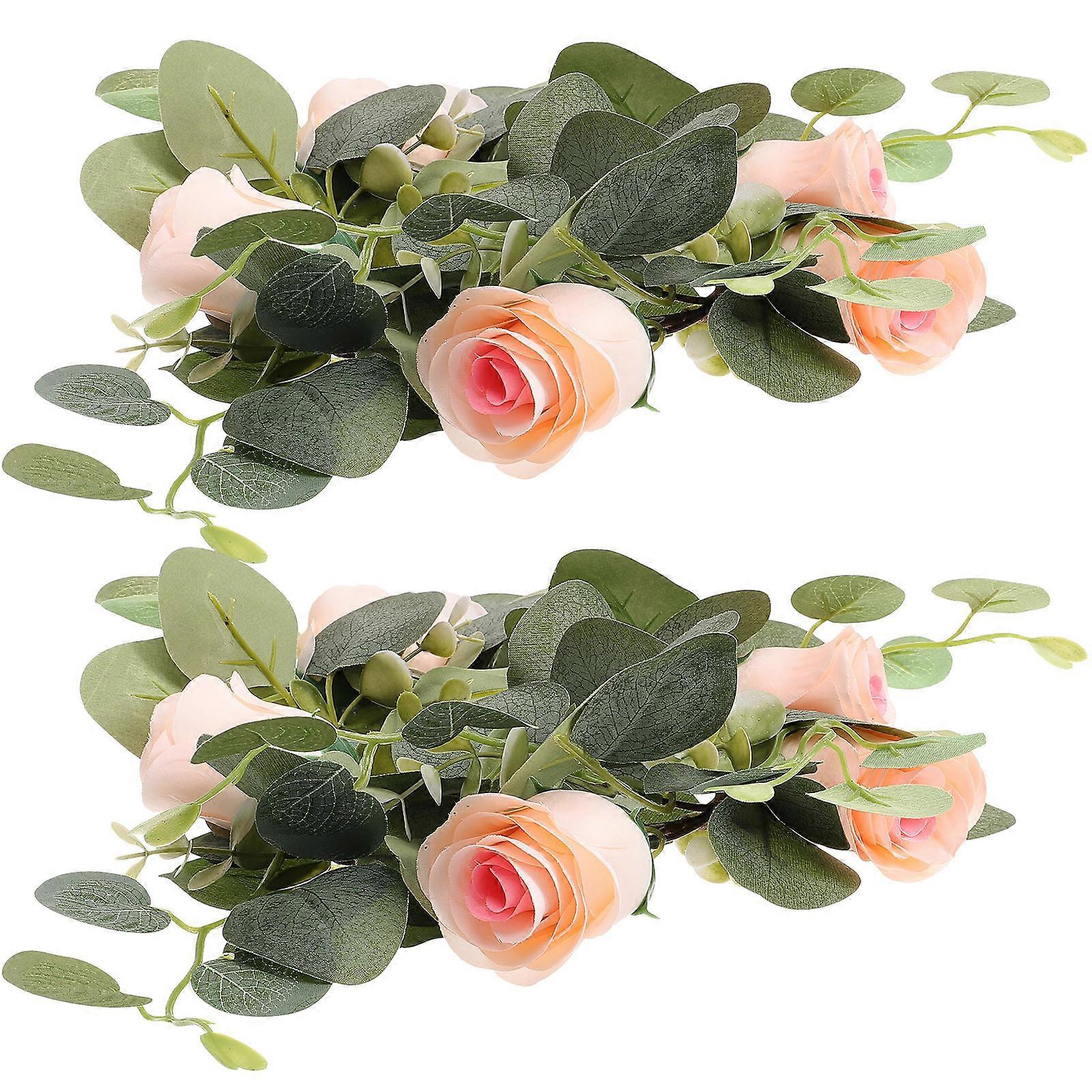 Garland Decorations Artificial Rose Leaf Candle Ring Party Decoration 2Pcs