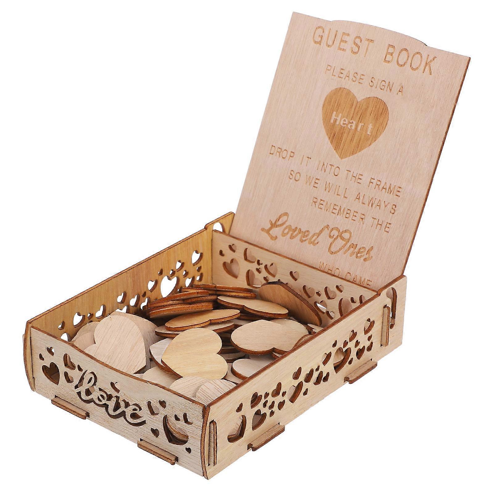 Heart Shaped Wooden Guest Book Frame for Decor Creative Design Wood Material 1 Set