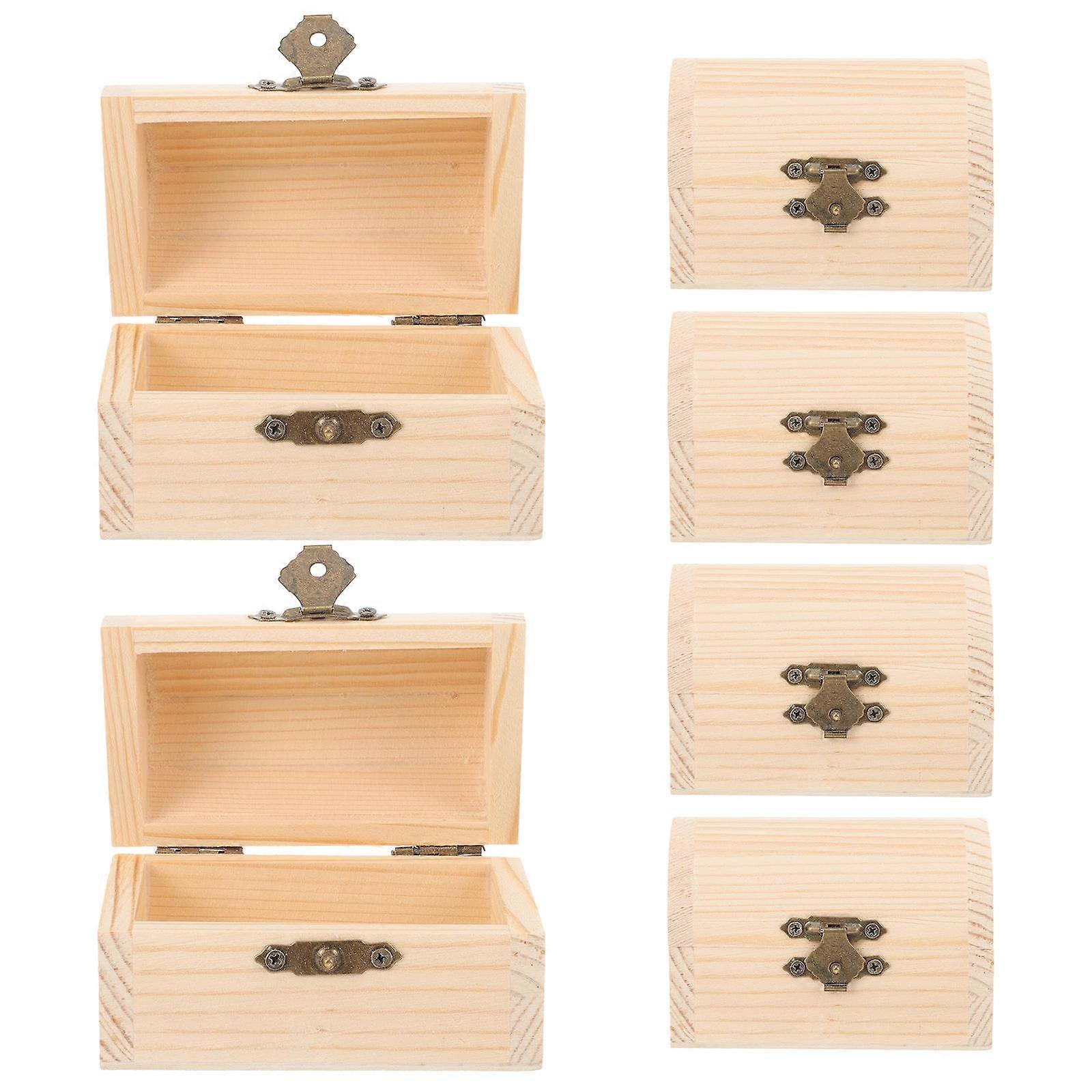 Wood Craft Box Arched Unfinished Wooden Case Square Multi-Function Box Thicken Design Diy Clay Craft 6Pcs