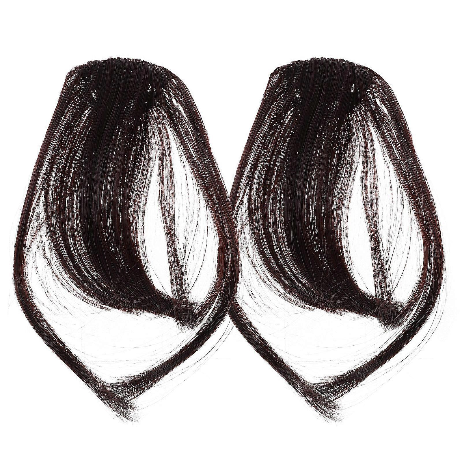 Clip In Bangs Hair Extensions for Women with High Temperature Fiber Brown Color 2pcs