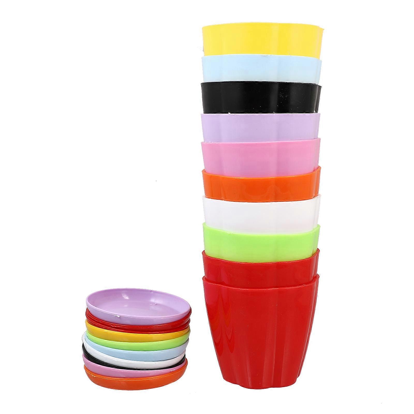 Flower Shape Plastic Succulent Holder For Decorating Table Assorted Color With Drainage Hole 10Pcs