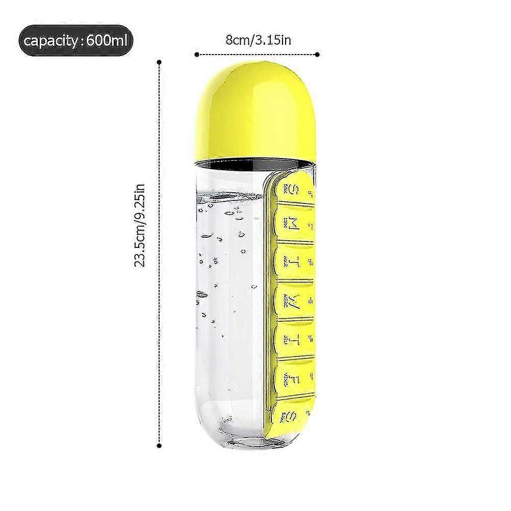 600ml Water Bottle with Pill Box Organizer 2 In 1 Portable 7 Days Planner Box Travel Medication Cases Containers