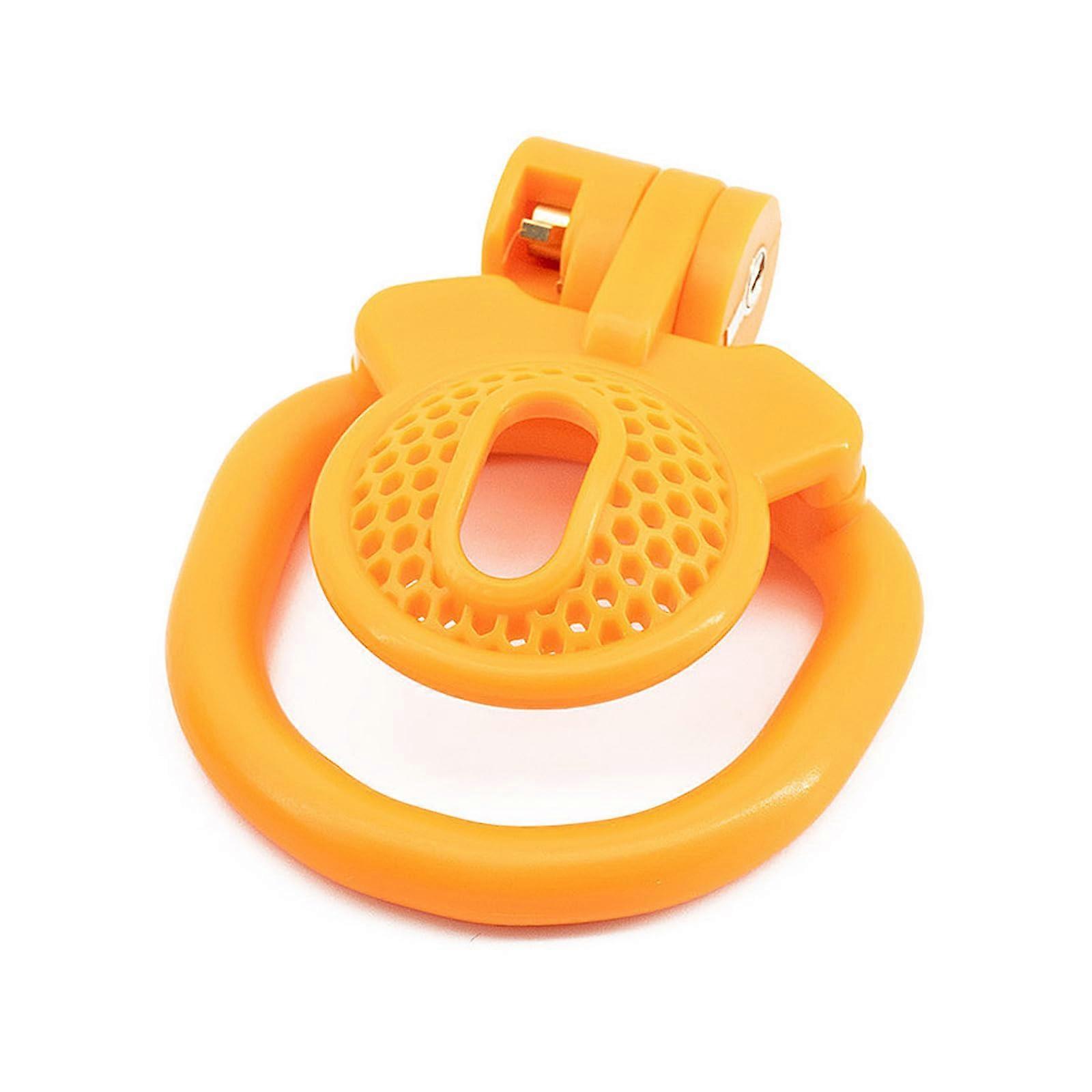 Grid Negative Chastity Cage Set of 4 Rings Lightweight Chastity Belt Lock (Orange)