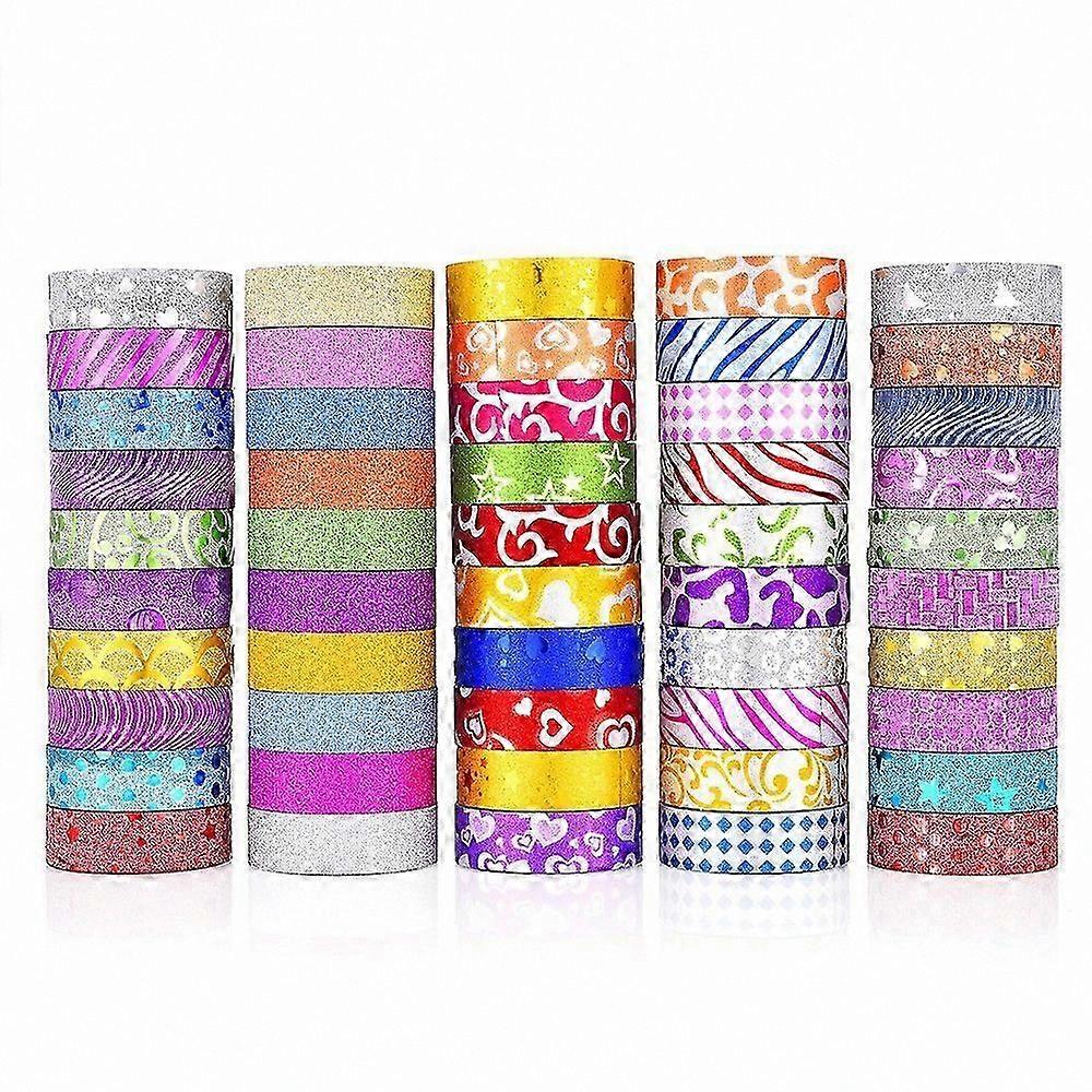 50-Pack Decorative Glitter Tape, Adhesive Masking Rolls for Crafting