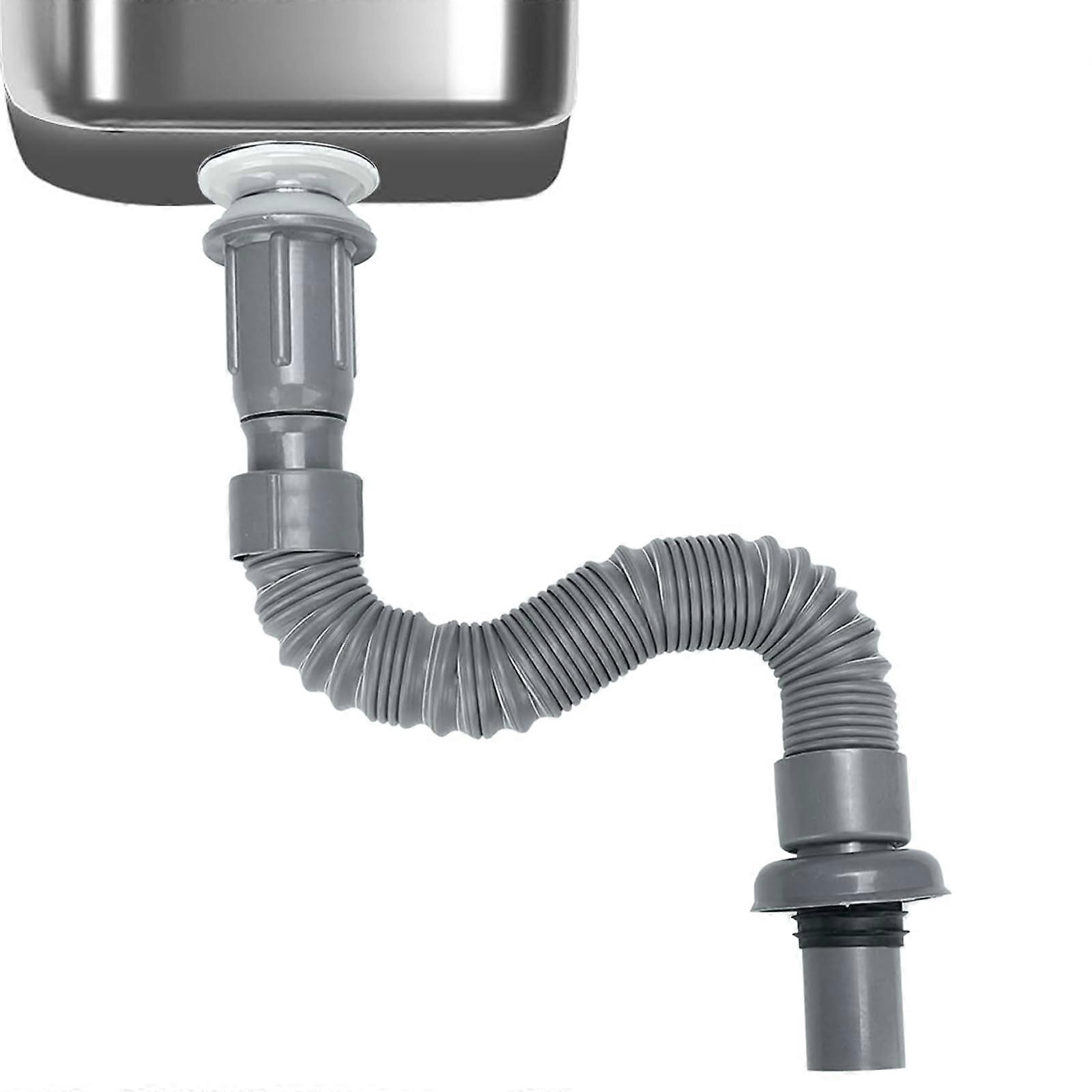 40mm Flexible Drain Pipe With Waste Collector - Expandable Sink Drain, Easy Install For Kitchen And Bathroom, Grey