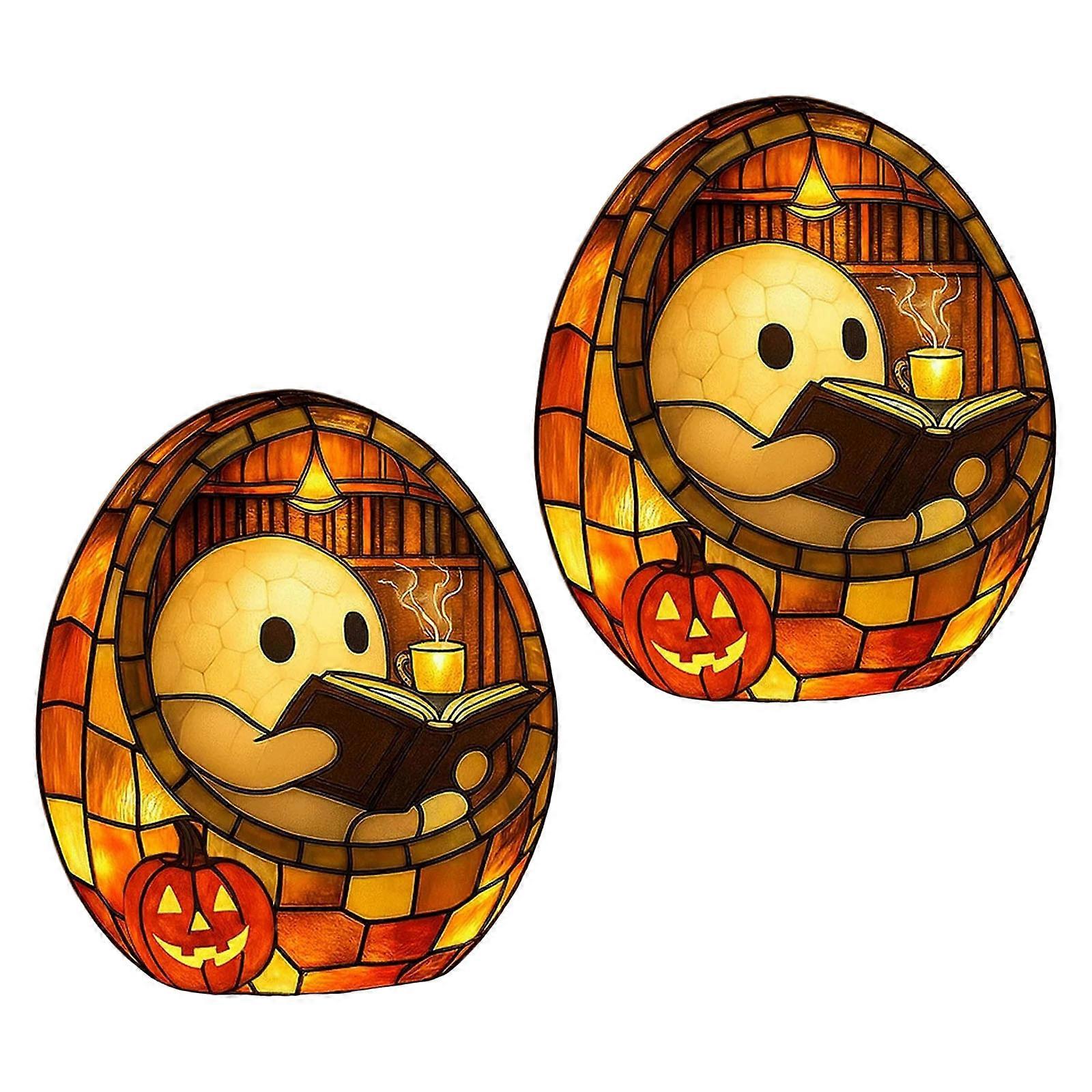 2Pcs Halloween Ghostly Book Light Ghostly Desk Lamp Retro LED Reading Lamp For Bedsides Reading Halloween Decorations Multicolor