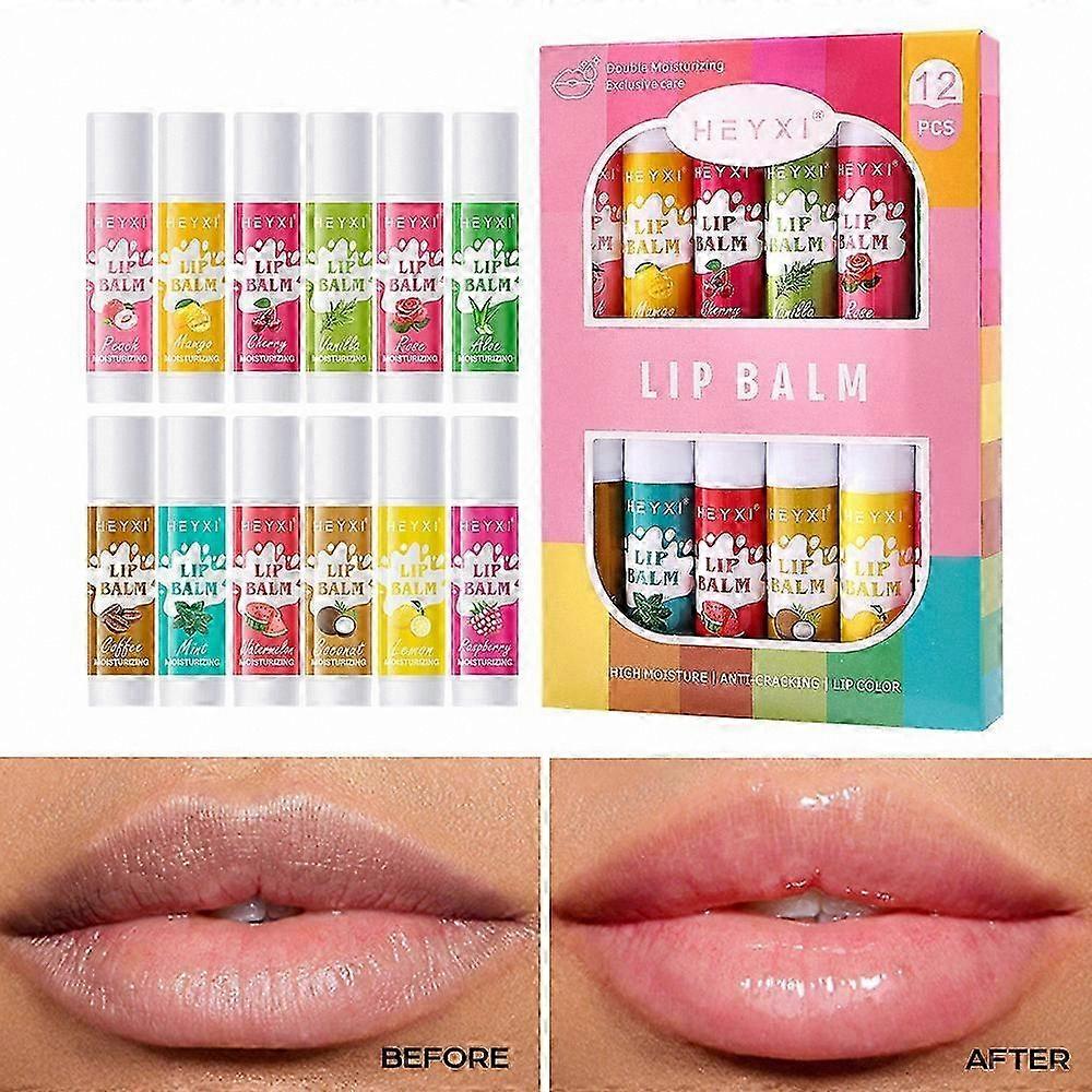 Hydrating Lip Care Collection, 12-Pack Fruit-Infused Balm Sticks for Soft and Smooth Lips All Day Long