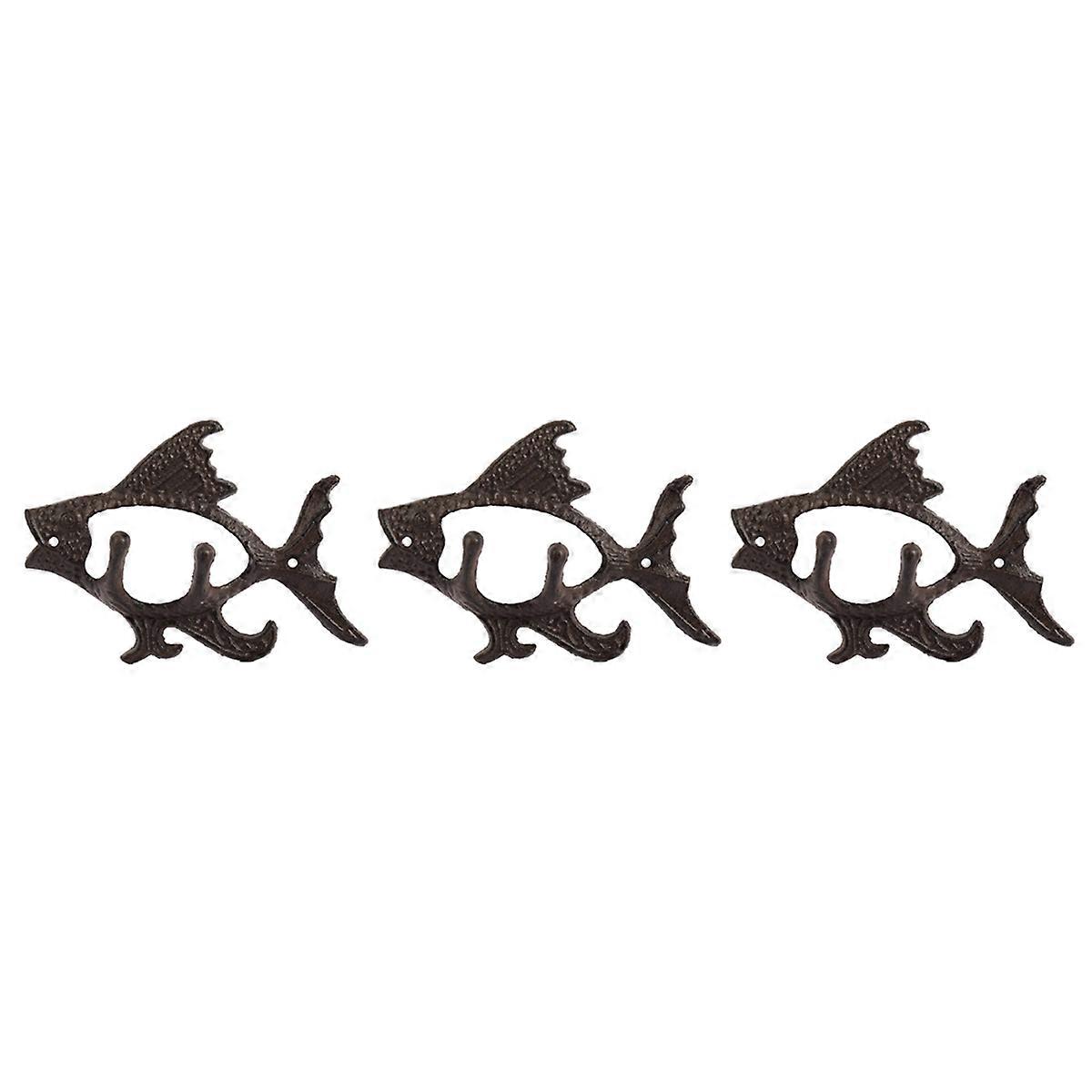 3X Fish with Two Hooks Ocean Series Cast Iron Wall Hook Wall Mount Towel Hanger Hook for Hat, Key, C