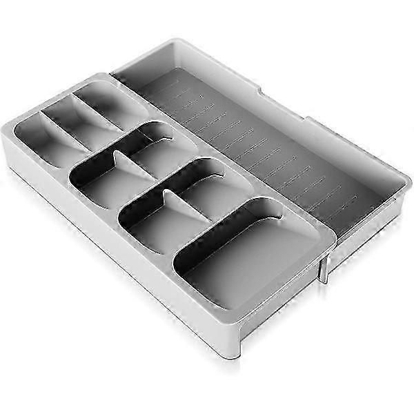 Expandable White Plastic Kitchen Cutlery Tray Organizer Box