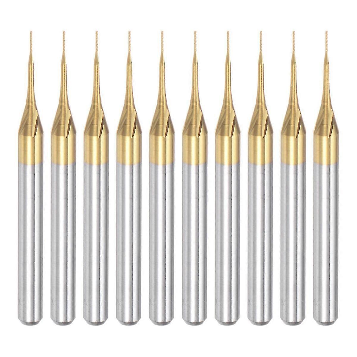 10PCS Titanium Coat Carbide For PCB Machine, 1/8 Inch Shank 0.3Mm