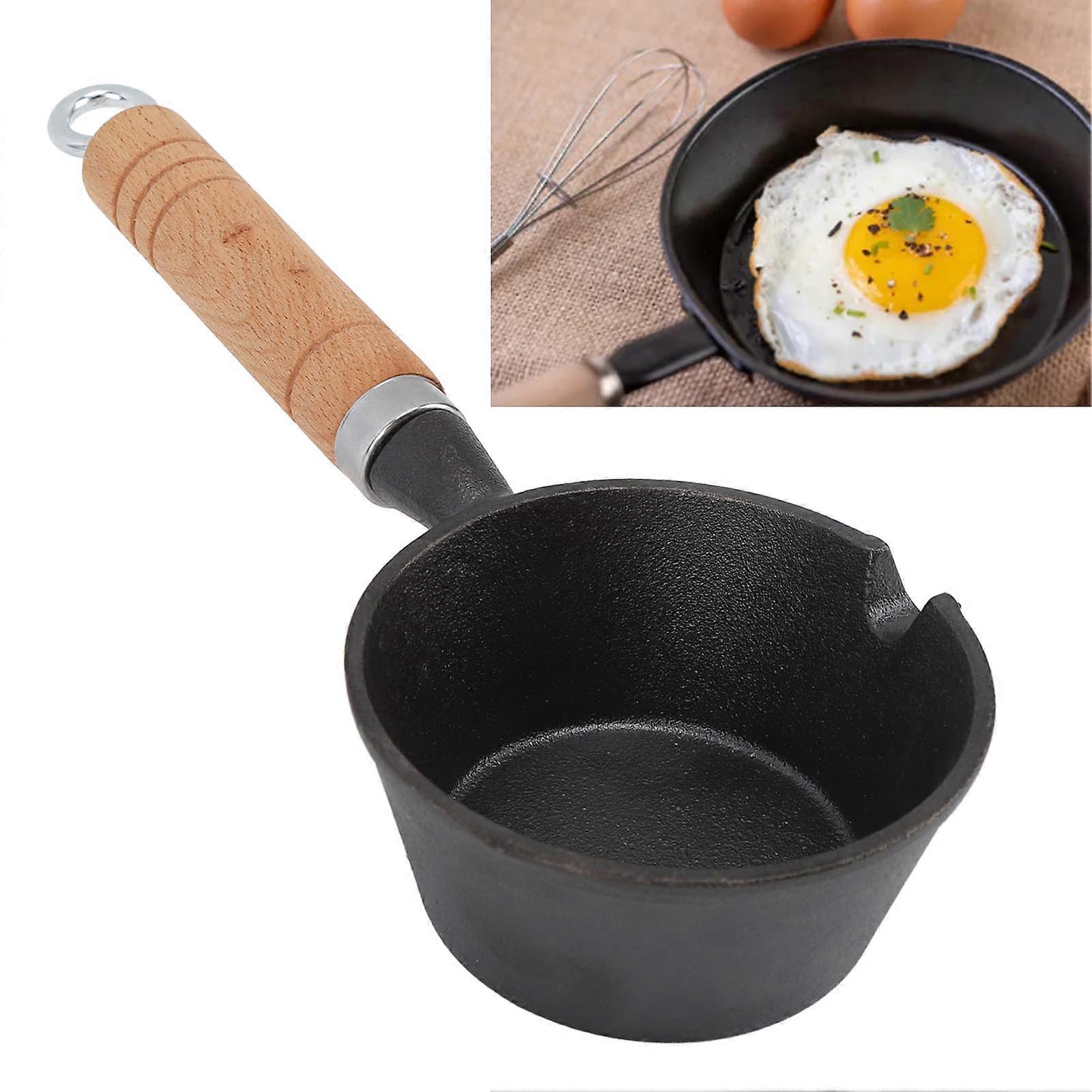 Mini Cast Iron Egg Frying Pan with Solid Wood Handle 11x5cm