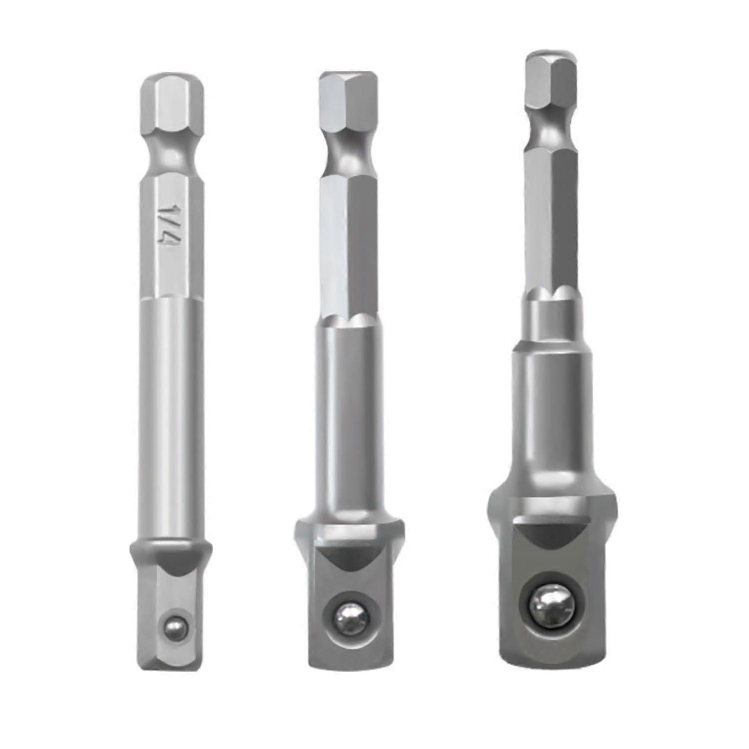 Impact Socket Adapter Set 3Piece 1/4, 3/8, 1/2 Drive for Impact Drivers and Cordless Drills Stainless Steel