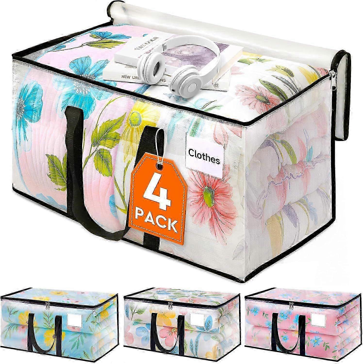 Clear Moving Bags Heavy Duty 4 Pack, Storage Bags with Zipper, Extra Thick