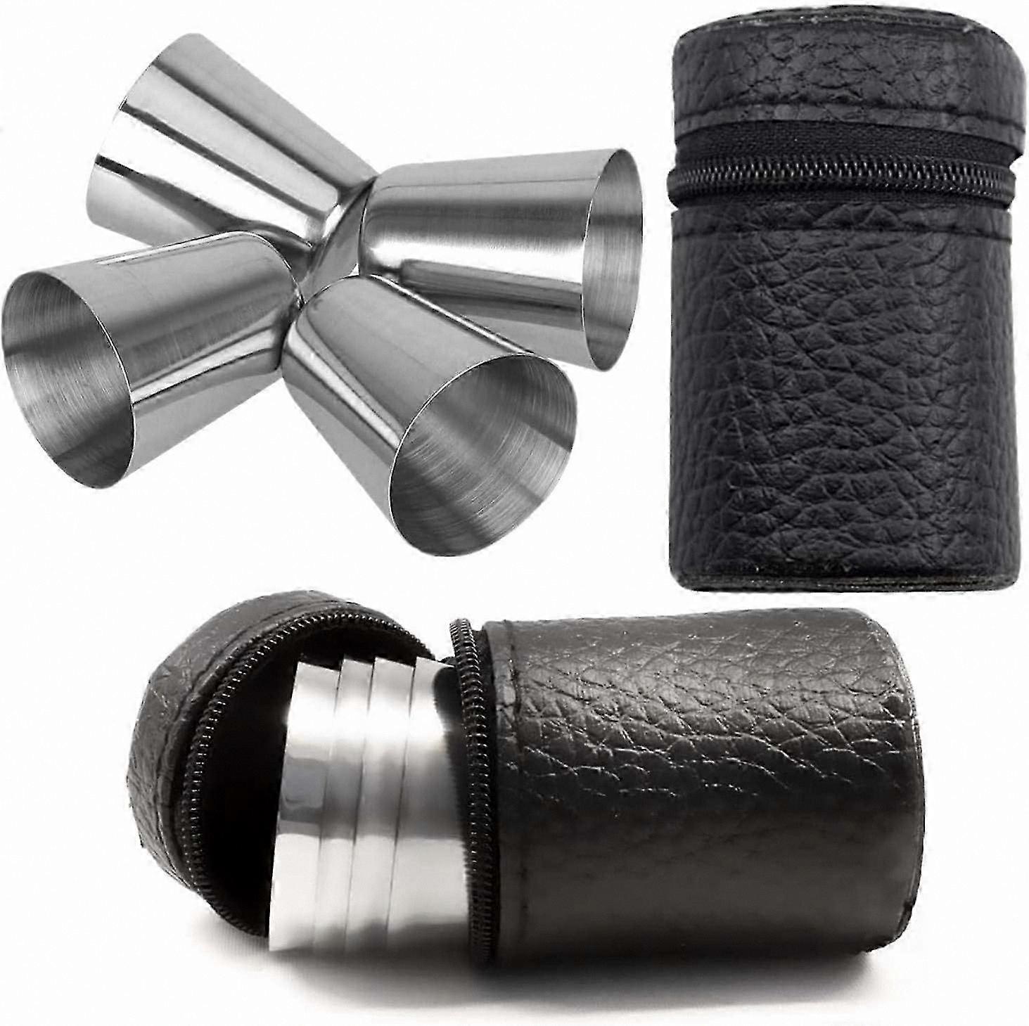 Set of 4 Durable Metal Shot Glasses with Carry Case for Liquor, Cocktail, and Spirits Tasting