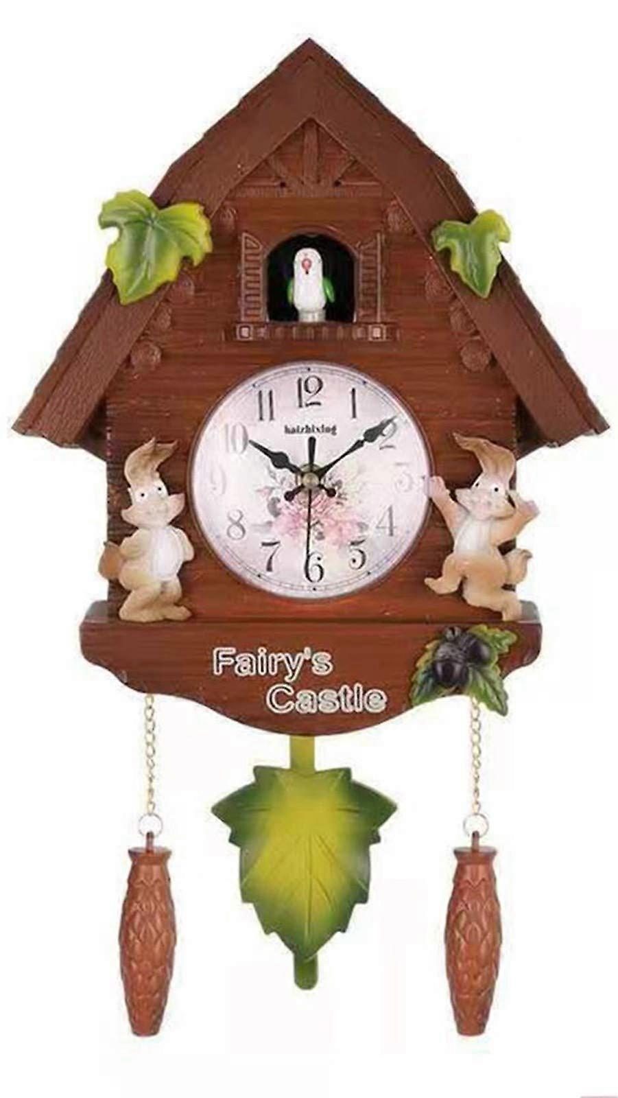 Traditional Chalet Style Wall Sound Cuckoo Clock with Hourly Songbird Chime and Auto Swing Bell Pendulum