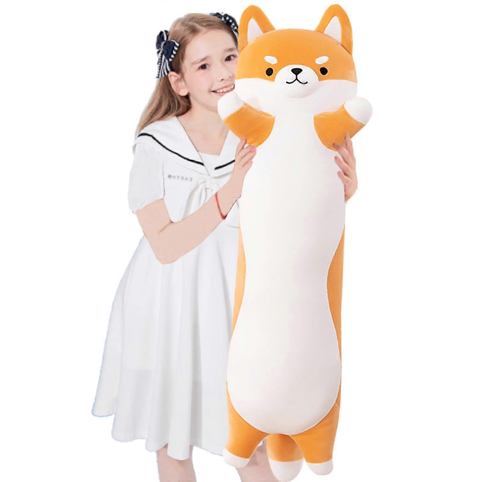 Long Shiba Inu Plush Body Pillow, Giant Stuffed Dog Plush Toy, Hugging Pillow, Soft 70cm/27.5in Yellow