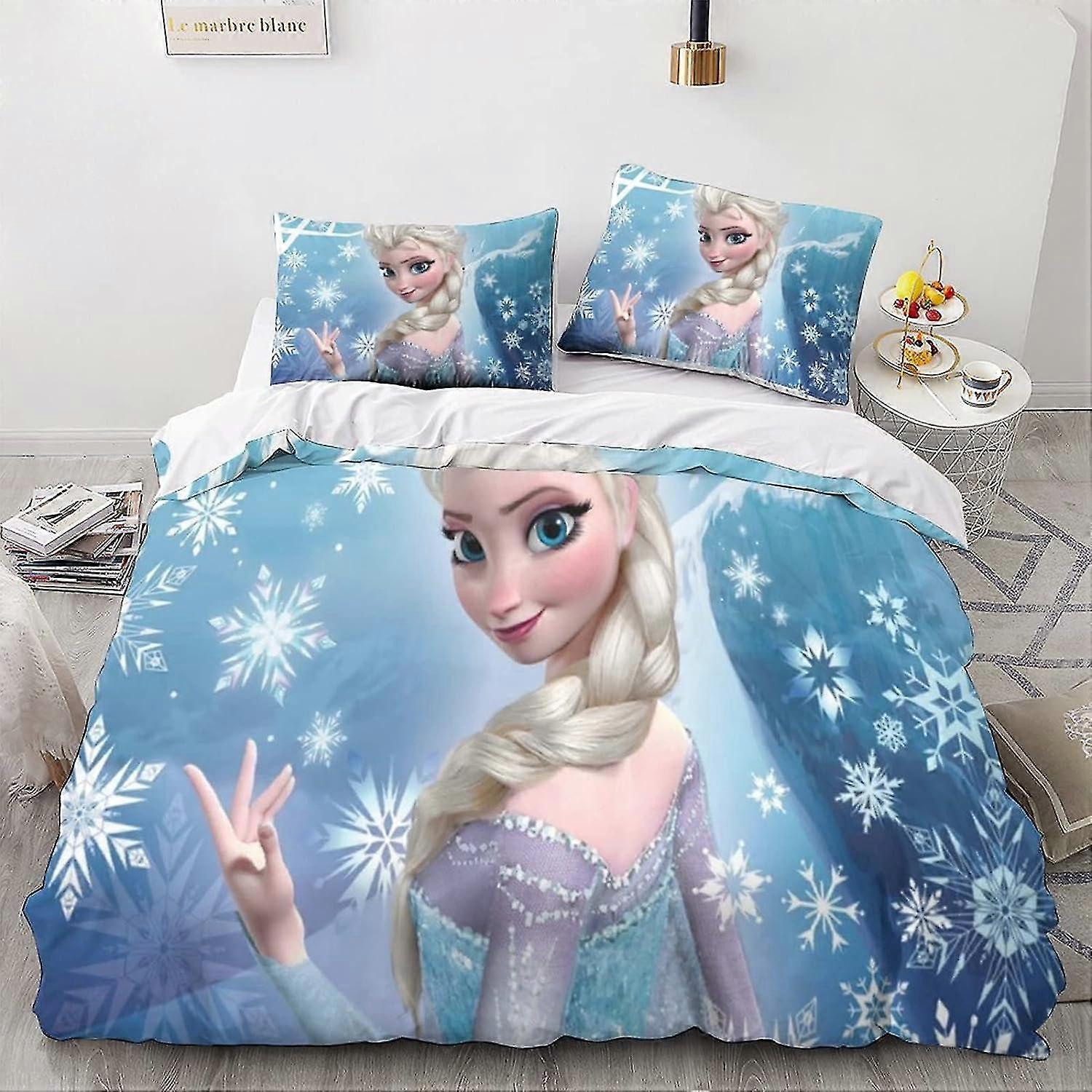 2025 HOUKIG Frozen Print Duvet Cover 3pcs Bedding Set Anime Characters Quilt Cover Comforter Cover Soft Easy Care Hotel Comforter Cover with Zipper &