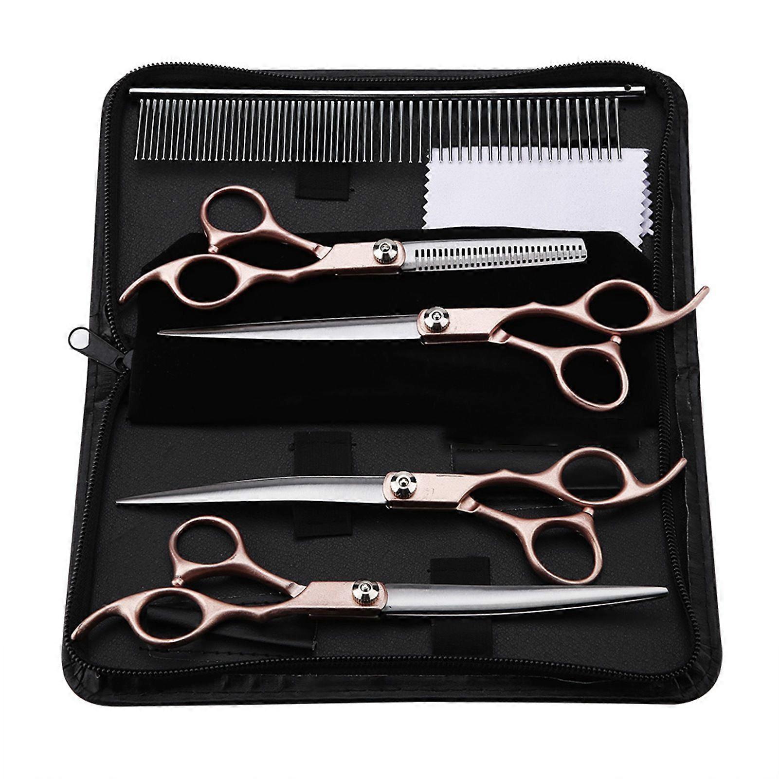 7 4PCS Gold Handle Scissors Professional Pet Grooming Hairdressing Shear Scissors Set