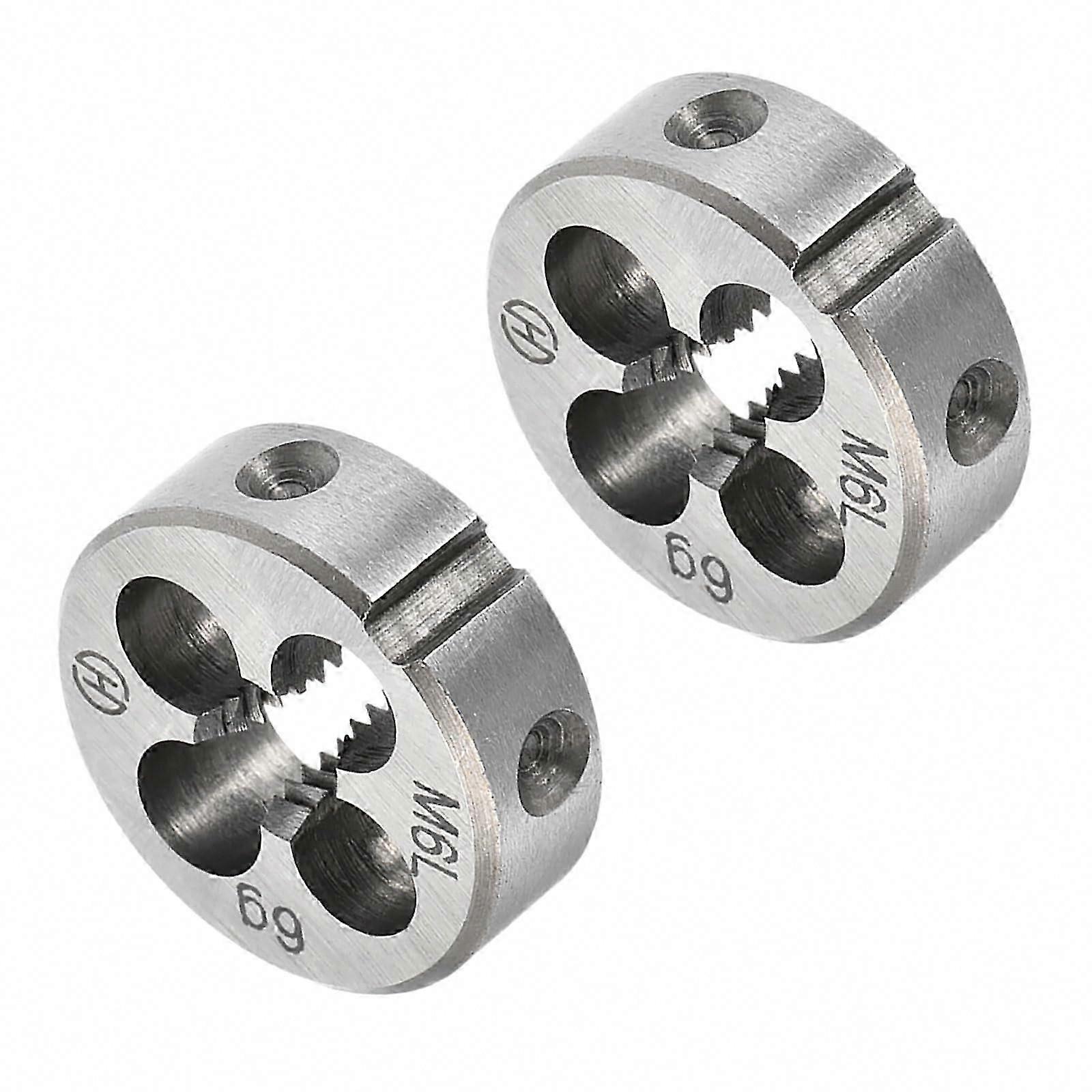 M6 Left Hand Thread Die, 20mm OD, Alloy Steel Cylindrical Threading Tool with 4 Chip Holes, 2-Piece Set
