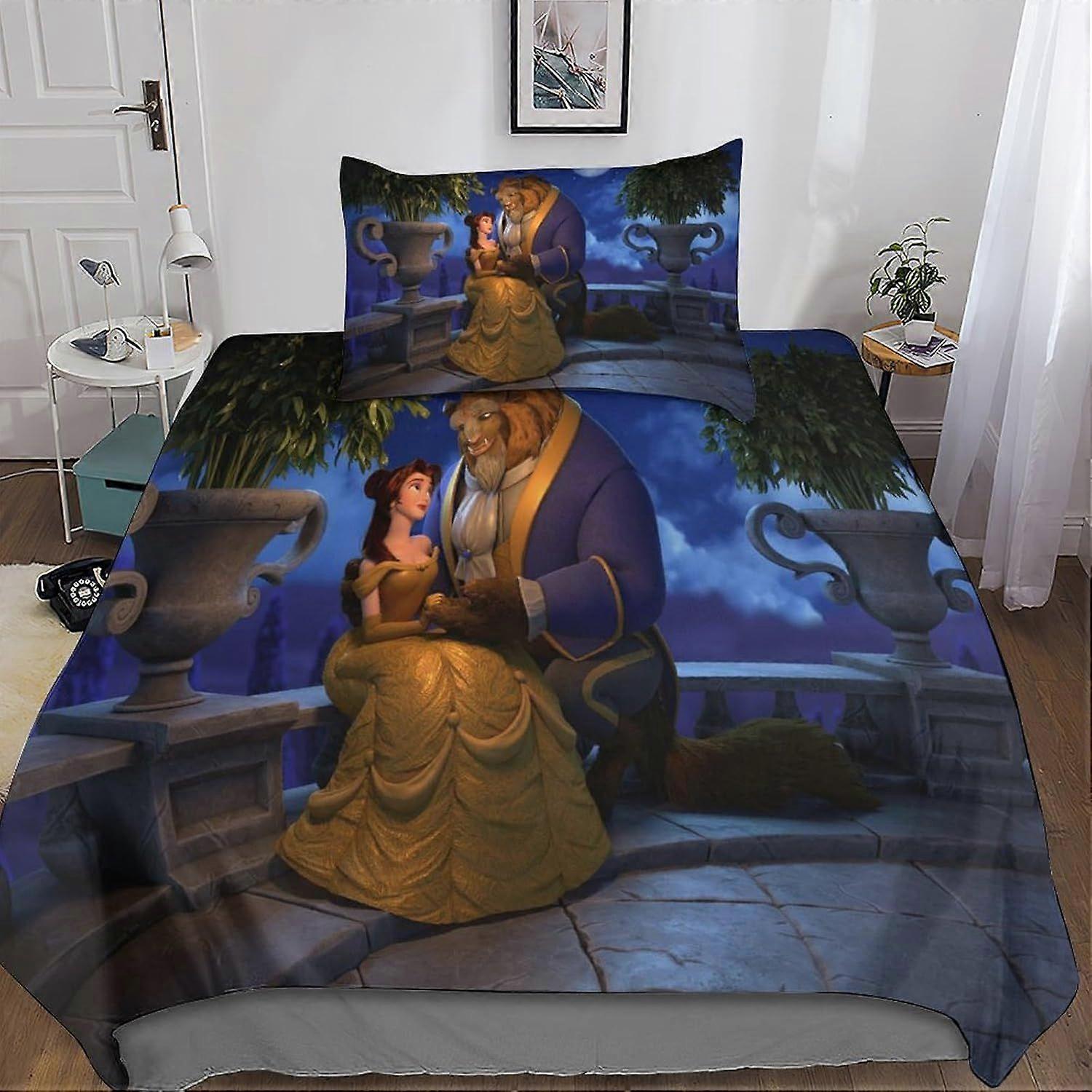 Yingd Beauty And The Beast Bedding Set Soft Microfiber Hidden Zipper Quilt Cover 3D Print Design for