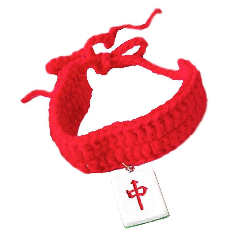 Pet Knitting Collar Kitten Neckwear for Winter and Photoshoot Red Plush Durable 1Set