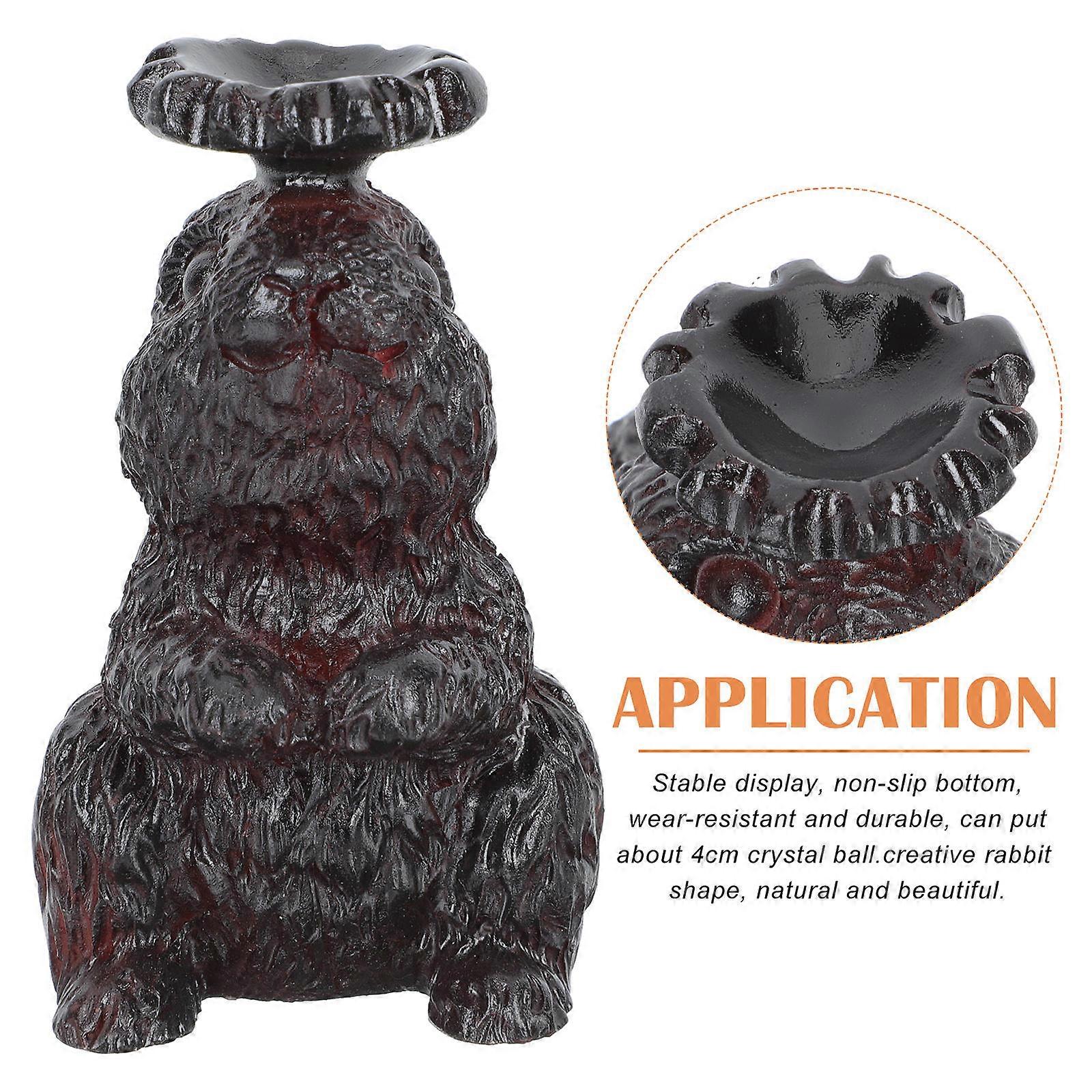 Resin Rabbit Sculpture Brown Crystal-Ball Holder Base Multi-Functional for Decoration Use