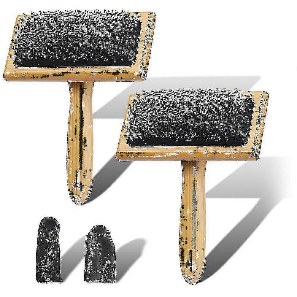 2Pcs Wooden Wool Carders, for Wool, Fibers, Cat, , Wooden Wool Carders Brush for Wool Felting Spinning Crafts