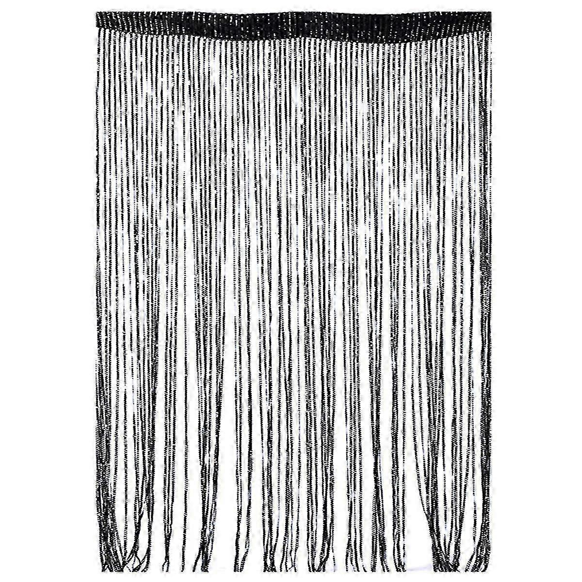 Retro String Door Curtain with Tassel, Plain Window Panel, Room Divider, Anti-Mosquito Insect Bug Screen, 100x200cm