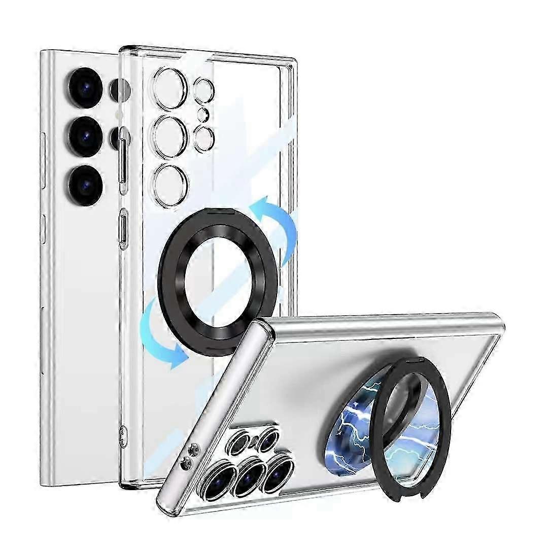 MagSafe Clear Case for Samsung Galaxy S24 Series with Magnetic Kickstand - Shockproof and Rotating Ring Holder