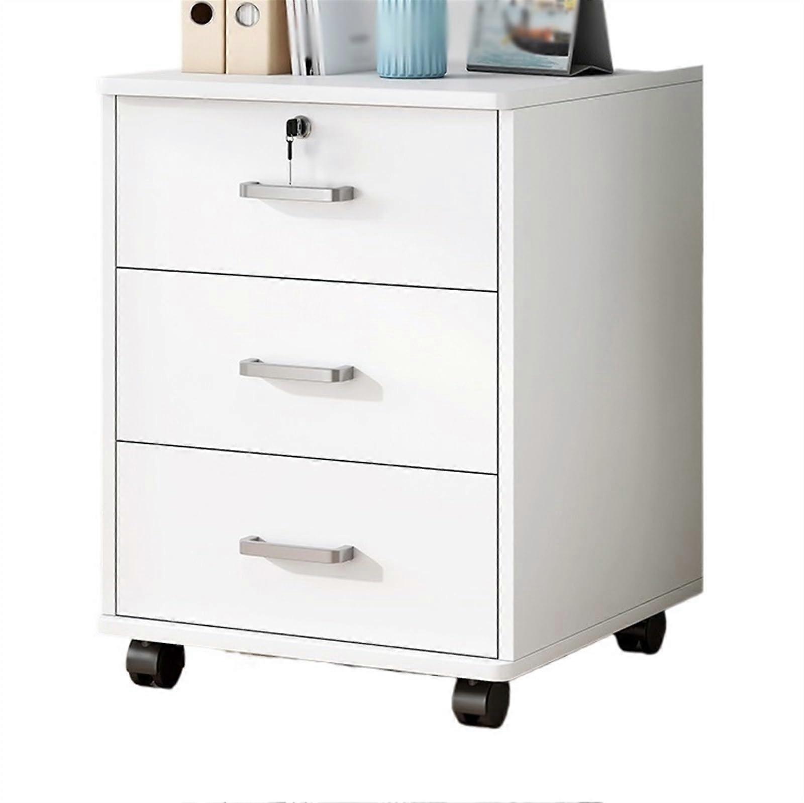 Wooden File Cabinet With Lock And Wheels 3 Drawers White Small Spaces Office Storage