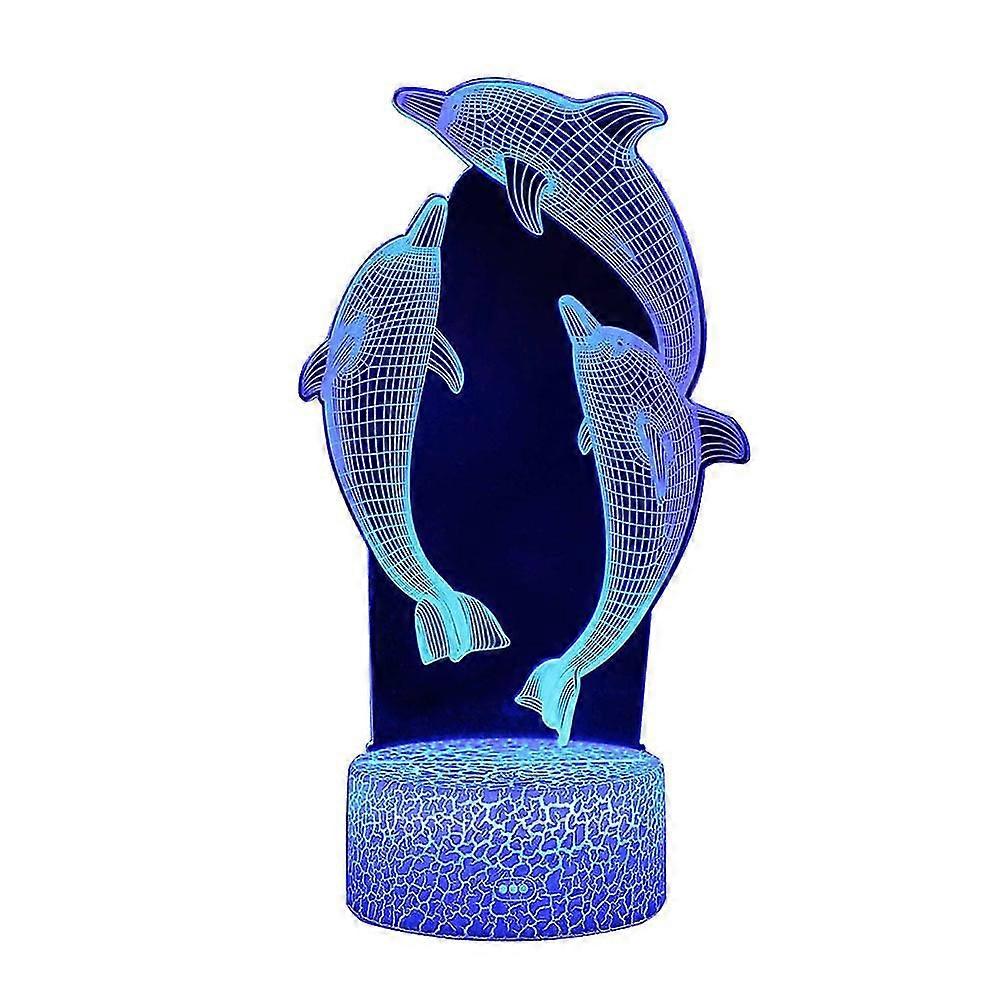 3d Colorful Dolphin Night Light Touch Switch Night Lamp Led Bedside Lamp With Battery (colorful Light Crack Pattern Base)