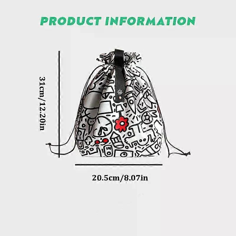 Graffiti Portable Canvas Lunch Bag with Drawstring Closure Bento Box Bag Fruit Cooler Handle Storage Bag for Work School Picnic