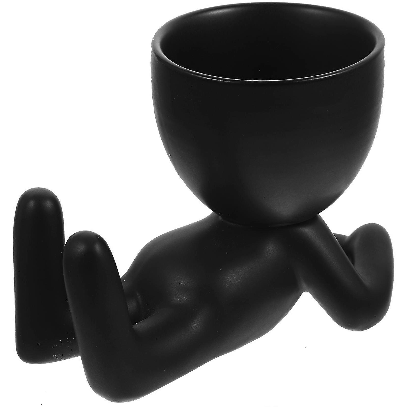 Black Ceramic Human Figurine Planter Flower Pot for Display 2Pcs